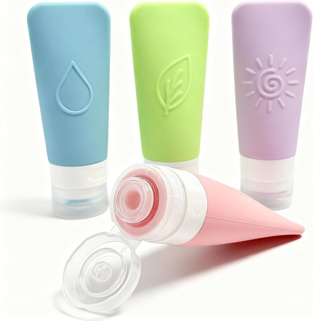 16-Piece Silicone Travel Bottles Set – TSA Approved Leakproof Toiletry Kit with Flat Easy-Squeeze Bottles. Pump & Spray. Waterproof Bag