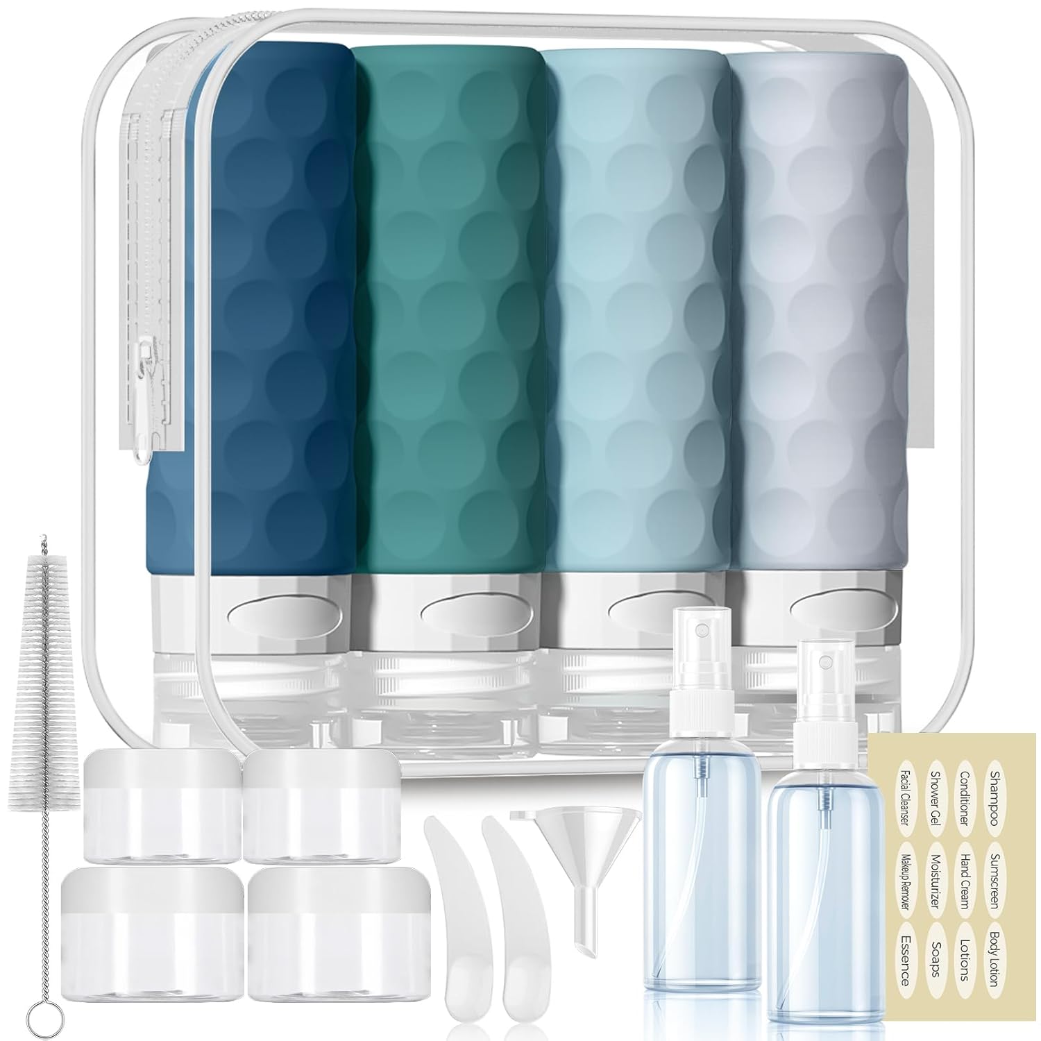 16pack Travel Bottles for Toiletries. TSA Approved Travel Size Containers Set. Leak Proof Refillable Liquid & Creams Toiletries Accessories Kit W/Toiletry Bag (Mint Green)