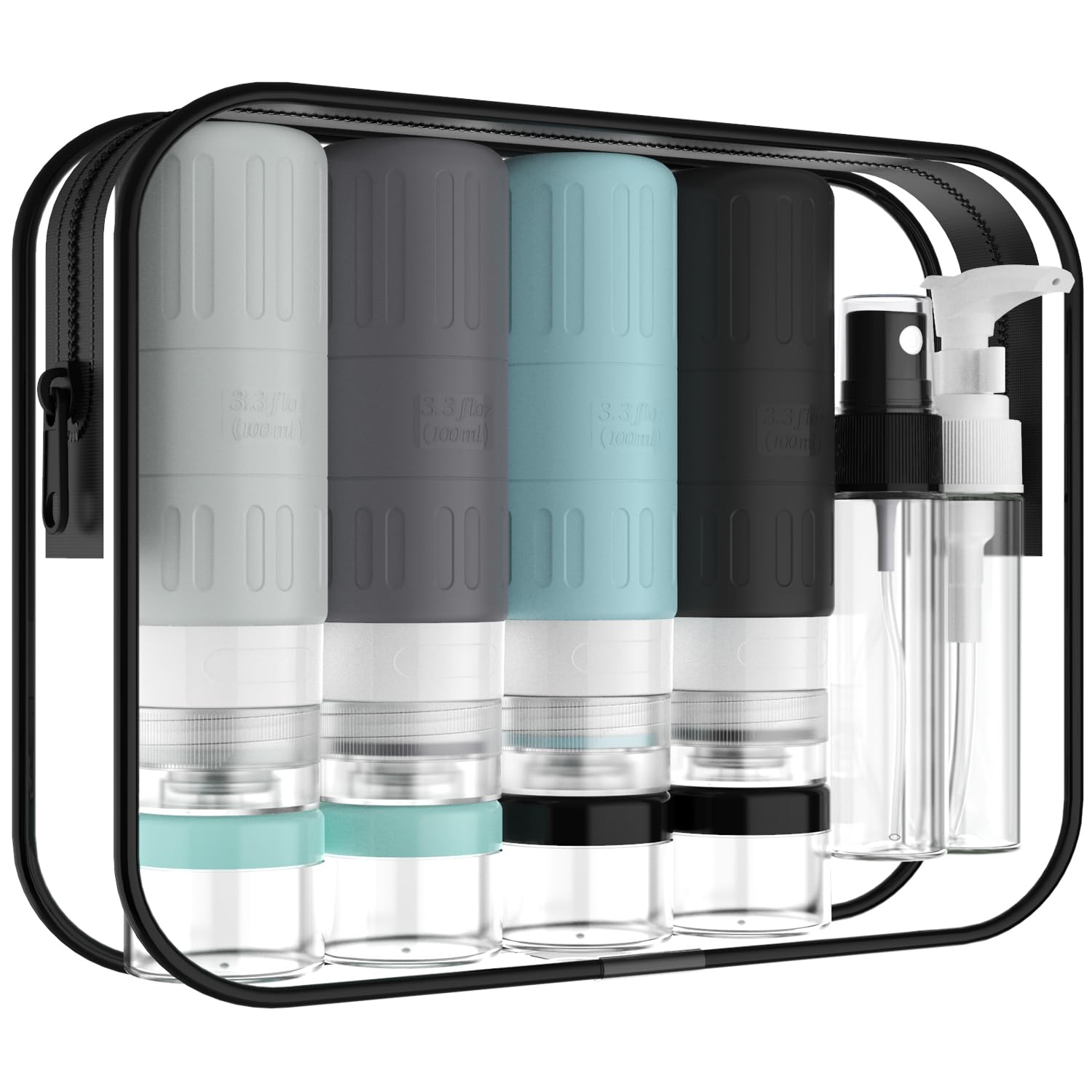 GLAMFIELDS Travel Bottles for Toiletries.TSA Approved 3.3oz Size LeakProof Silicone Toiletry Containers for Shampoo. Conditioner.Easy to Squeeze .Portable Travel Essentials for Lotion(18 Pack) Coffee