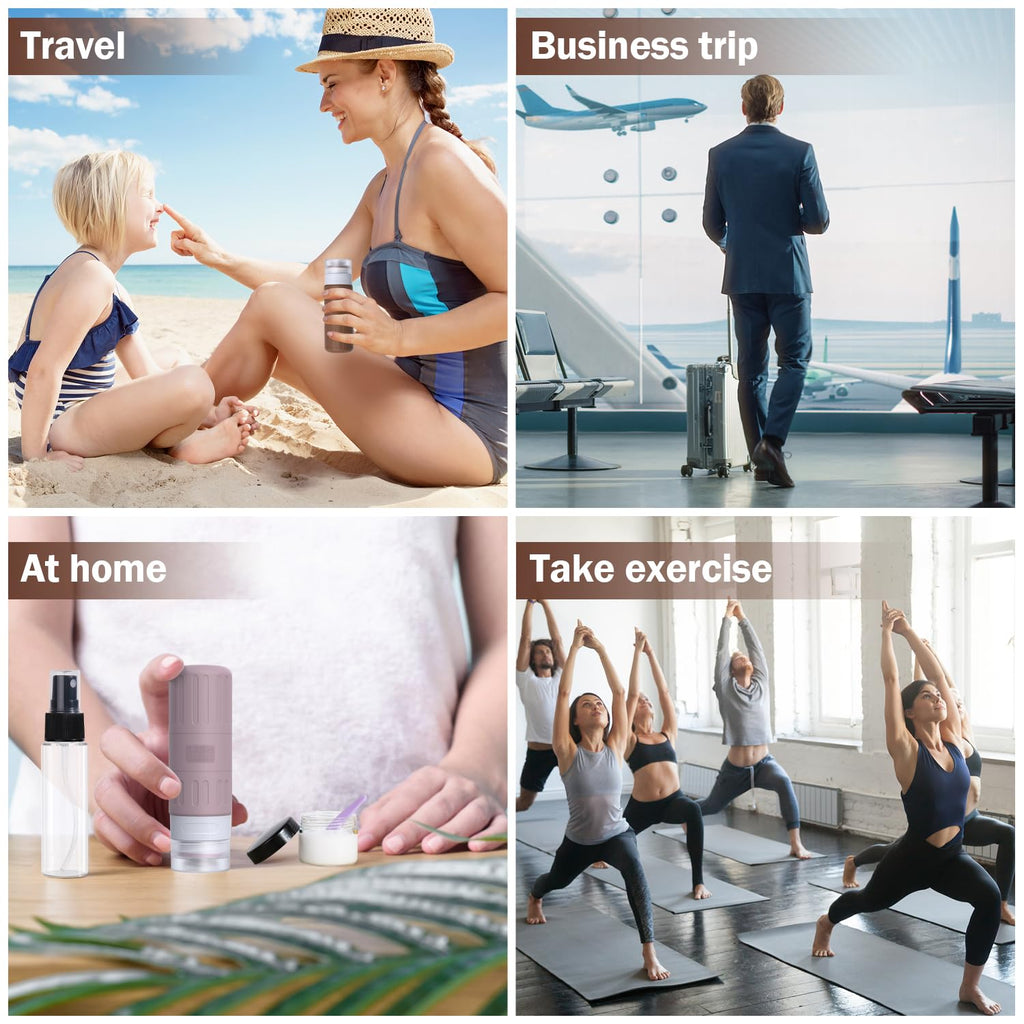 GLAMFIELDS Travel Bottles for Toiletries.TSA Approved 3.3oz Size LeakProof Silicone Toiletry Containers for Shampoo. Conditioner.Easy to Squeeze .Portable Travel Essentials for Lotion(18 Pack) Coffee